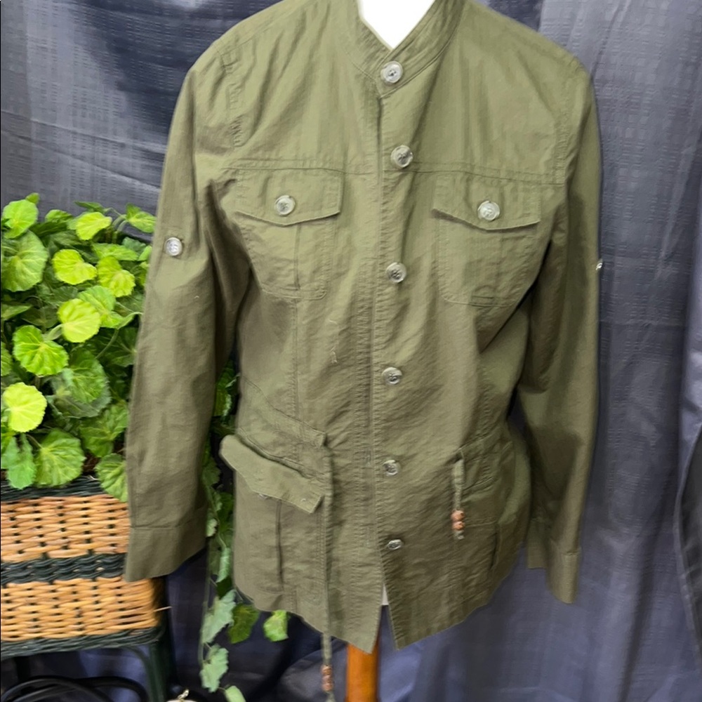 Jones New York Green Military Field Jacket Utility Design